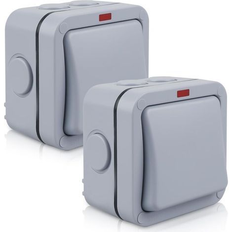 Pack of 2 weatherproof switches - 20 A IP66 - Waterproof switch with independent on/off switch and indicator light - Universal outdoor switch - Grey - For outdoor use (1/5)