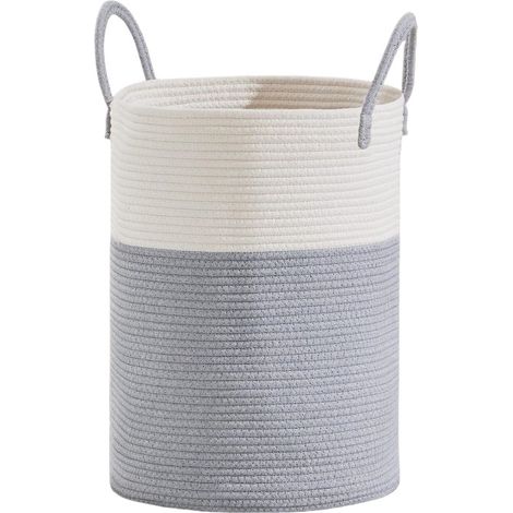 Corbeille à Linge Panier à Linge Panier de Rangement Panier Linge Sale Corde en Coton 38cm(D) x50cm(H) Gris (1/5)
