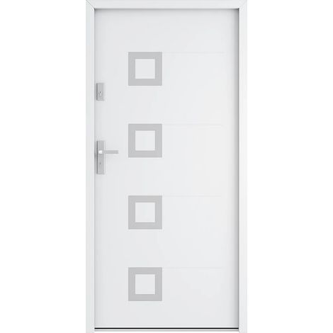 Porte d'entrée en acier pleine et inox H207 x L100 cm blanc - épaisseur 55 mm - poussant droit - TIFANA (1/5)