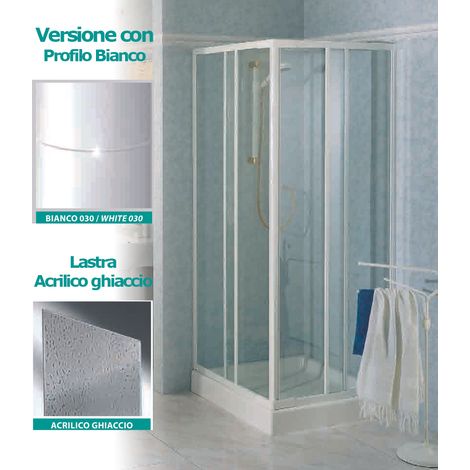 Angolo doccia 68/78x68/78 tris a lastra acrilico profilo bianco
