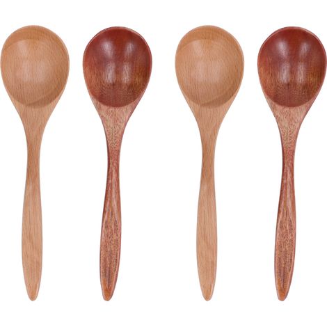 4 cuillères en bois pour soupe, design élégant et portable, idéales pour café, porridge ou repas à la maison et restaurant.