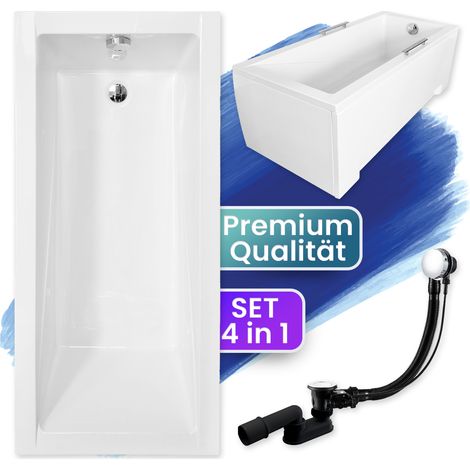 Badewanne Rechteck 120x70 mit AcrylSchürze, Ablaufgarnitur & Füßen GRATIS - Komplettset 4in1 Original Acryl Wanne Siphon - BADLAND MODERN (1/5)