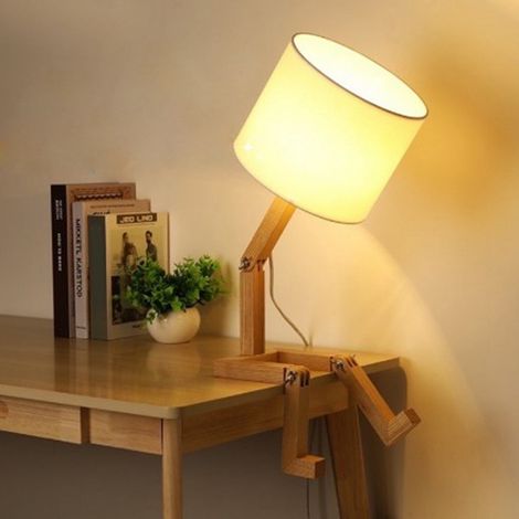 Lampe de chevet en bois cylindrique réglable, lampe de nuit pour chambre, salon ou bureau, ampoule LED 12W à trois couleurs, prise UE, 8031 beige (1/5)