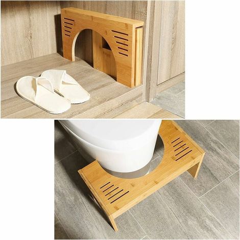 Repose-Pieds Squat Réglable en Hauteur Marchepied de Toilette en Forme de C Tabouret de Toilette Marches de Toilette en Bambou Physiologique, (1/5)