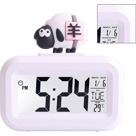 Réveil numérique LED Mouton Blanc Design Kawaii Horloge de Bureau avec Date Calendrier et Température Écran Cartoon (1/5)