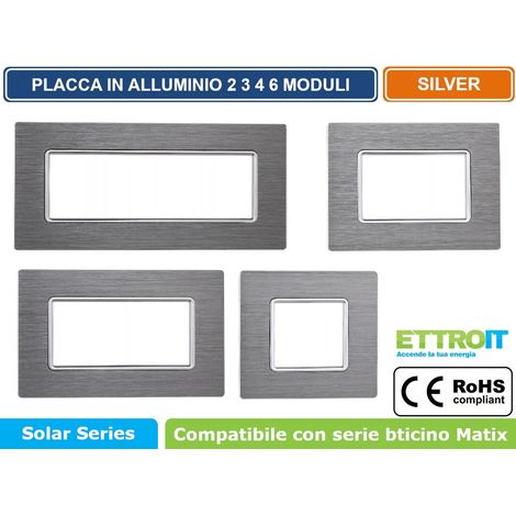 Placca compatibile Bticino Matix 2 moduli alluminio colore argento satinato (1/5)