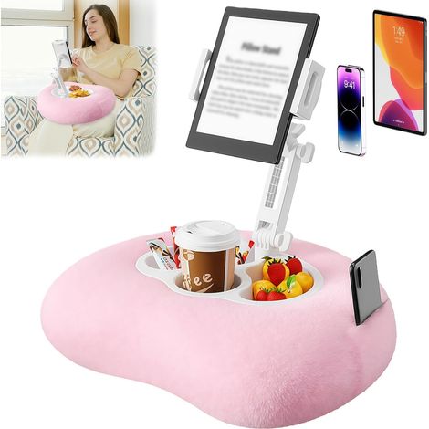 Coussin pour Tablette, Support Kindle Réglable pour la Lecture avec 3 Bols à Collation, Compatible avec Les Téléphones, Tablettes et Appareils Kindle de 4,7 à 13 Pouces.