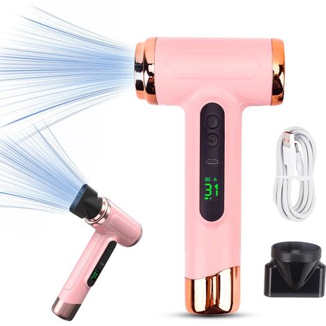 Asciugacapelli senza fili da 200 W, portatile, ricaricabile tramite USB, con getto d'aria calda e fredda, ideale per studenti, viaggi, uscite e casa. (1/5)
