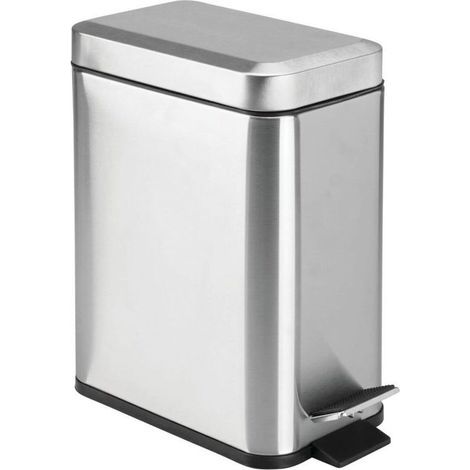 Poubelle rectangulaire en métal avec couvercle, poubelle compacte avec doublure amovible et poignée pour salle de bain, cuisine, salle d'artisanat – Chrome brossé (1/3)