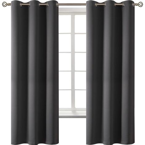 Ensemble de rideaux occultants gris foncé pour chambre (2 panneaux, 160 cm de longueur) rideaux occultants et thermo-isolants à œillets métalliques, chaque panneau mesurant 107 cm de largeur. (1/5)