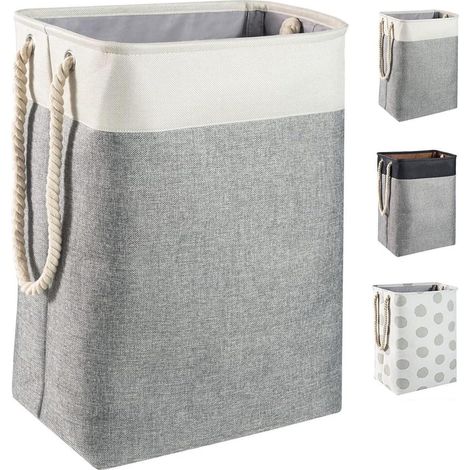 Großer Faltbarer Wäschekorb 78L mit Seilgriffen Beige Grau 60x42x31 cm (1/5)