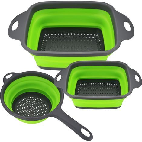 Lot de 3 passoires pliables en silicone. égouttoirs à vaisselle pour légumes. passoire verte