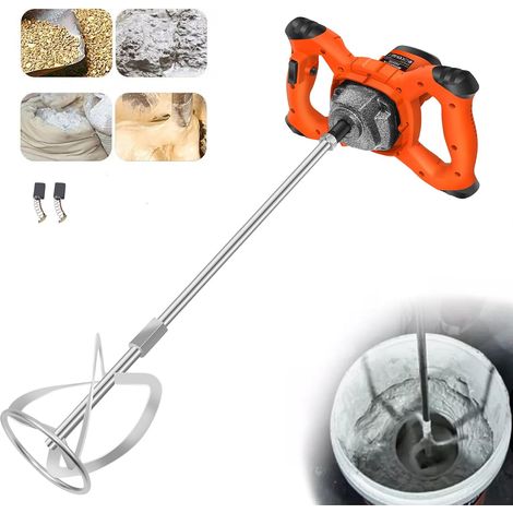 Malaxeur électrique, malaxeur à béton réglable à 6 vitesses,malaxeur portatif à palettes 2600W,0-1700 tr/min,M14 Barre Spirale Chromée,pour Mélanger la Peinture,Boue de Ciment,Béton,Mortier,Orange (1/5)