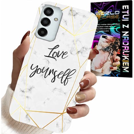 Coque pour Samsung Galaxy M13 4G - marbre blanc avec bordures dorées. Je t'aime. (1/5)