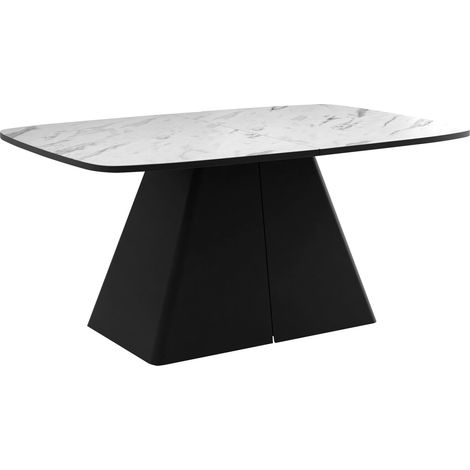 Mesa Oswego 169, Mármol blanco, 76x110x180cm, Alargamiento, Aglomerado laminado, Metal
