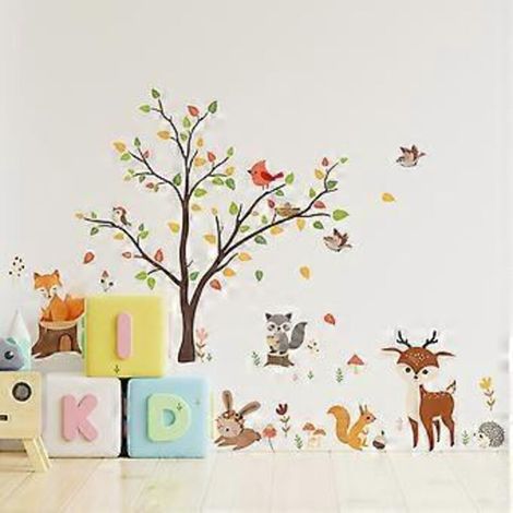 SZTXJ Stickers muraux animaux de la forêt, renard et cerf, décoration murale pour chambre d'enfant ou de bébé (1/5)