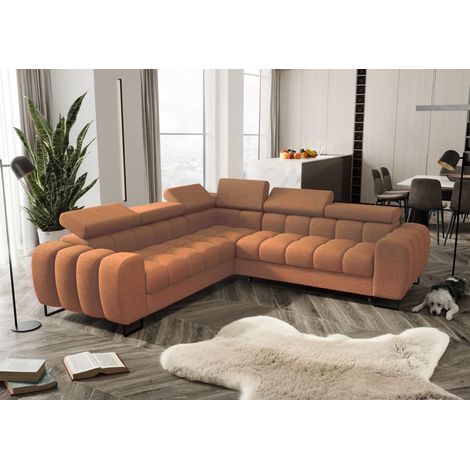 Ecksofa Schlafsofa BASTIEN in Stoff Aragon Orange Seite Universal