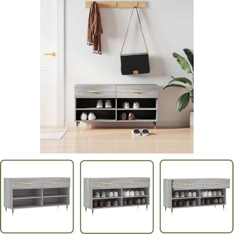 The Living Store Banc à chaussures sonoma gris 102x35x55 cm bois d'ingénierie - Meuble À Chaussures - Banc Chaussure - Rangement Chaussures - Meuble Entrée - Rangement Maison (1/5)