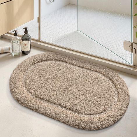 Tapis de bain beige, 60 x 110 cm, antidérapant, absorbant, doux, lavable, épais, pour salle de bain, douche, lavabo, coiffeuse (1/5)