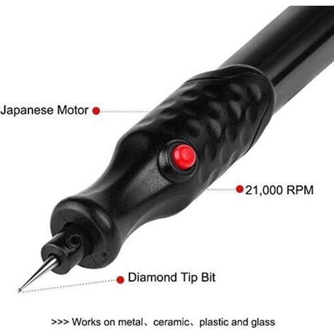 Stylo Graveur Électrique,Gravure Carve Outil,Stylo de Gravure de Portable,Mini Stylo Graveur sans Fil Sculpture Outils avec Diamant Embout pour Bijoux Métal Verre Pierre Plastique Bois (1/4)