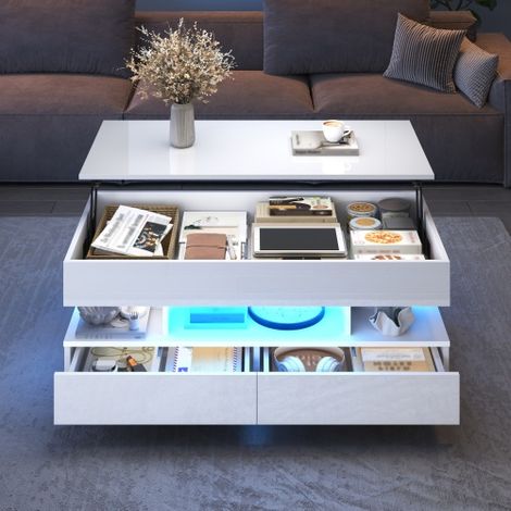 100x50x45cm table basse avec éclairage LED et espace de rangement, plateau réglable jusqu'à 58,5 cm, capacité de charge 50 kg (1/5)