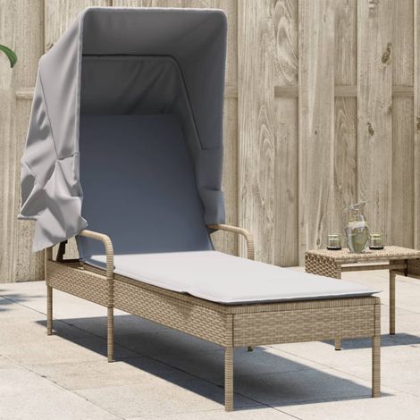 vidaXL Lettino Prendisole con Baldacchino Beige in Polyrattan