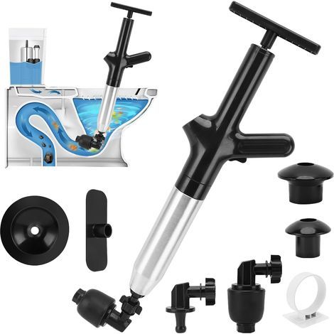 Déboucheur de Toilette à Air Comprimé, Déboucheurs Ventouses avec Baromètre, Ventouse Deboucheur WC avec 3 Têtes de Piston et Gonfleur, Débouchage pour Toilette, Évier, Baignoire(Noir) (1/5)