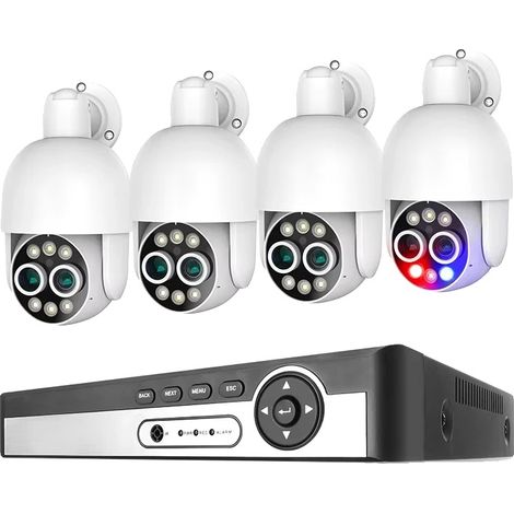 Sistema de videovigilancia, resolución Ultra HD de 8 MP, tecnología de detección inteligente, NVR de 8 canales con 4 cámaras, sin accesorios, enchufe europeo. (1/2)