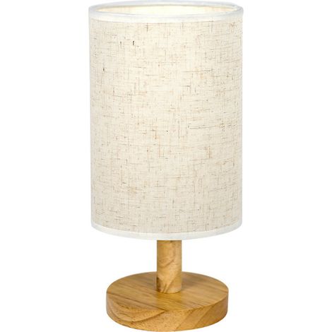 PAVEOS Schreibtischlampe, dimmbare Nachttischlampe (3 Stufen), geeignet für Schlafzimmer, Wohnzimmer, Büro, Massivholz, runder Lampenschirm aus Leinen, LED-Leuchtmittel (1/5)