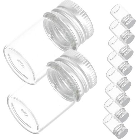 Lot De 10 Flacons En Verre Vide Avec Bouchons À Vis En Aluminium Argenté Petits Contenants De Pour Liquides Poudre Bonbons E[CA91] (1/5)