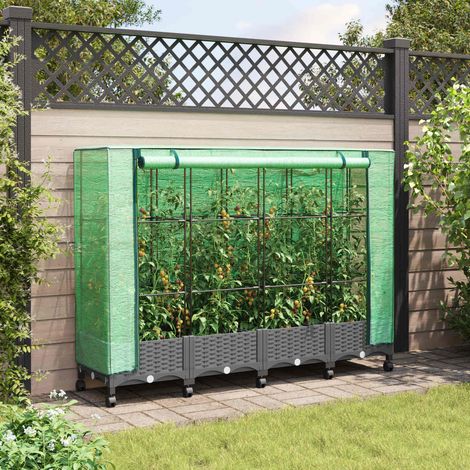 vidaXL Jardinière de jardin avec couverture de serre et roues 4 pc PP (1/5)