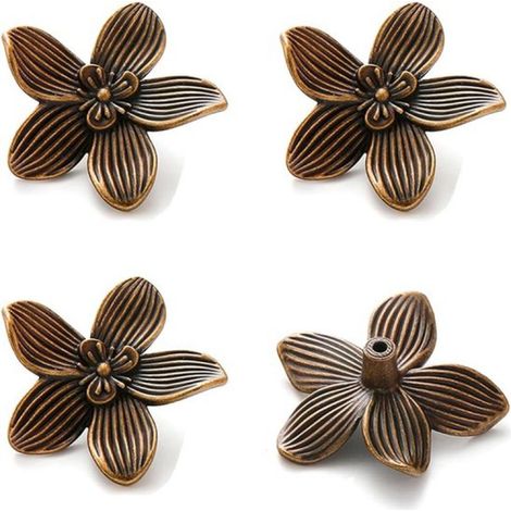 Set aus vier Teilen, blumenförmige Möbelknöpfe, antikes Messing, dekorative Beschläge aus Zinklegierung (6105 Antikbronze). (1/4)