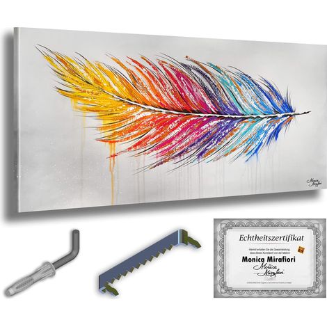 Monica Mirafiori I 100% handgemalt I Gemälde Regenbogenfeder 140x70cm  Gemälde Handgemalt  Acrílico gel  Sehr Großes Acrylbild I Moderne Kunst I Kunstbilder (1/5)