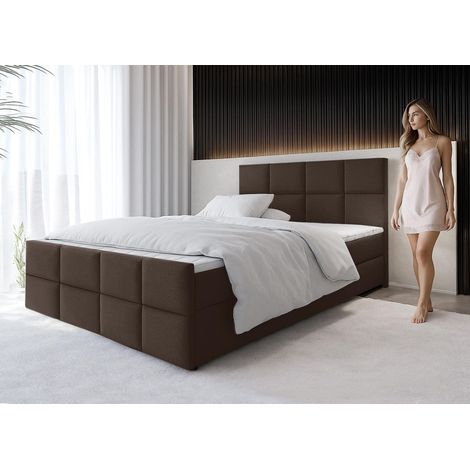 AX LIVING Boxspringbett 180x200 Braun Aleyna Bett mit Bettkasten