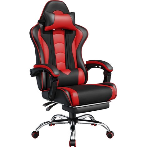Homevive Silla de Oficina Ergonómica Silla Gaming con Reposapiés Ruedas y Soporte Lumbar Capacidad MAX 150 KG Negro/Rojo (1/5)