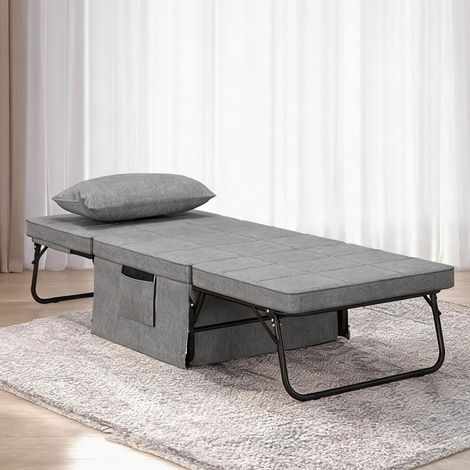 Cadre de lit grigio en acciaio poliestere 188 x 75 x 38 cm (1/5)