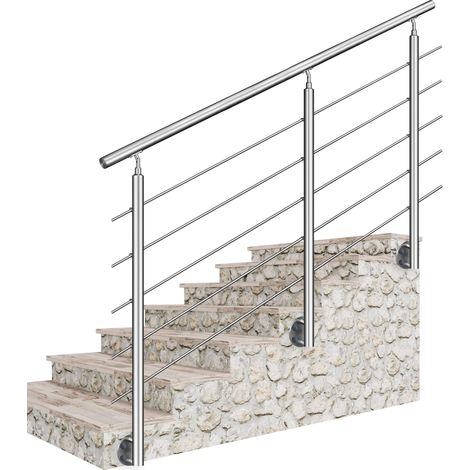 Océan Kit garde‑corps inox 304 fixation latérale 200 cm, 5 traverses + main courante, intérieur extérieur balcon escalier terrasse, résiste aux intempéries