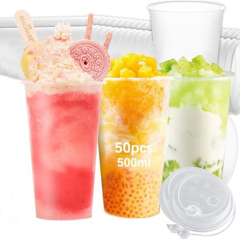 Gobelet plastique réutilisable - HOME SAFETY - Avec couvercles plats - 500 ml - 50 pièces - Étanche, lave-vaisselle (1/5)