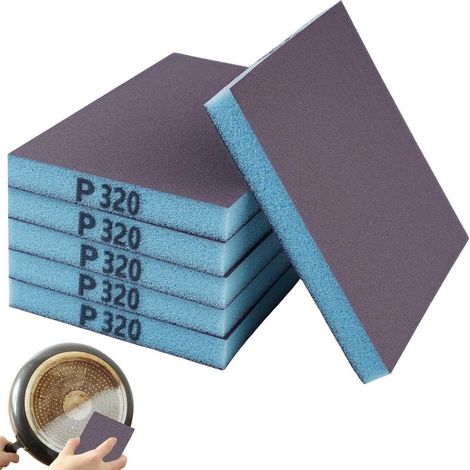 6 Pièces éponges Abrasives De Ponçage, 12×10×1,3cm Blocs De Ponçage Lavables Et Secs, Facile à Tenir pour des Surfaces Détaillées per Ponçage du Bois, Taches Casseroles Et poêles, Rouille Métallique (1/5)