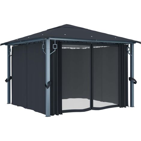 Tonnelle avec rideau 300x300 cm Anthracite Aluminium (1/5)