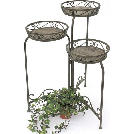 DanDiBo Escalier pour fleurs Métal Rond 72 cm Porte-fleurs avec 3 paniers 11136 Porte-fleurs Colonne pour fleurs Porte-plantes Tablette en bois (1/5)