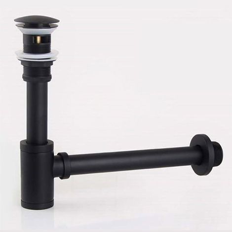 Siphon de salle de bain en laiton noir, siphon à bouteille avec kit de vidange escamotable P-TRAP, trop-plein matériel