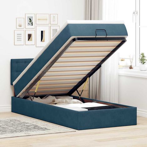 Cadre de lit ottoman avec matelas bleu foncé 100x200 cm velours (1/5)