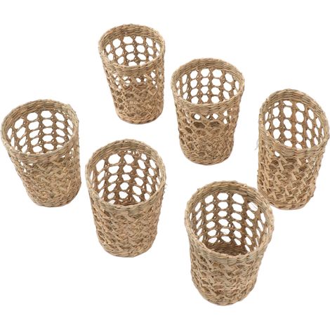 6 PCS Manchons Tressés pour Verres Anti-Brûlure Pailles Creuses, Protège-Tasses en Osier pour Bouteilles, Gobelets Plastiques et Mugs (1/5)