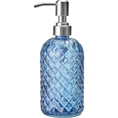 ALLIANDISDistributeur de savon liquide en verre avec tête de pompe en acier inoxydable 304 – 350 ml – convient aux comptoirs de salle de bain et d'hôtel. (1/5)