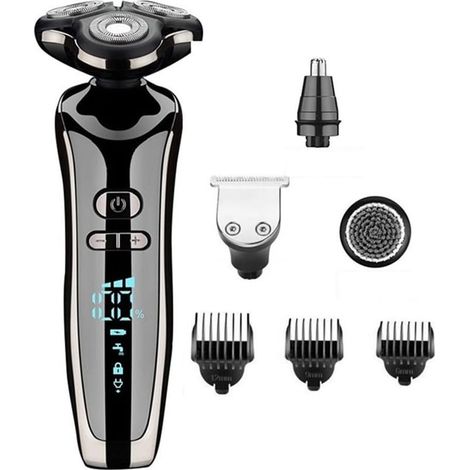 Ensemble comprenant un rasoir électrique argenté pour homme, une tondeuse à barbe électrique 4D et une tondeuse à cheveux pour adulte
