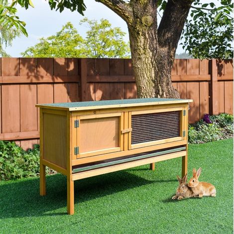 Conejera de madera con techo abatible, 2 puertas, bandeja extraíble, 115 x 44,3 x 65 cm DESVIAE (1/5)