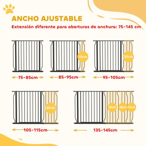 Barrière pour animaux avec 3 extensions. fixation par pression. double système de verrouillage pour porte. couloir. escalier. 75-145 x 76 cm. noire (1/5)