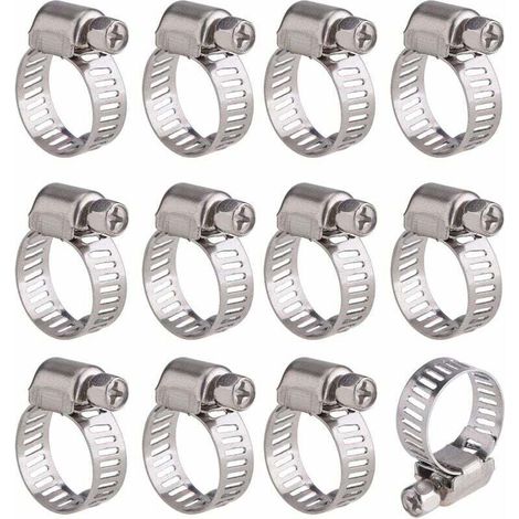 12 Pièces Collier de Serrage Tuyau Ajustable en Acier Inoxydable Tuyau Pinces Clips Fixation (10-16 mm) (1/5)