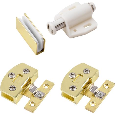 Kit de fermetures de loquet à loquet magnétique pour porte en verre, loquets tactiles magnétiques à porte vitrée simple à ouverture par poussée avec charnières, pour verre de 5 à 6 mm (1/5)